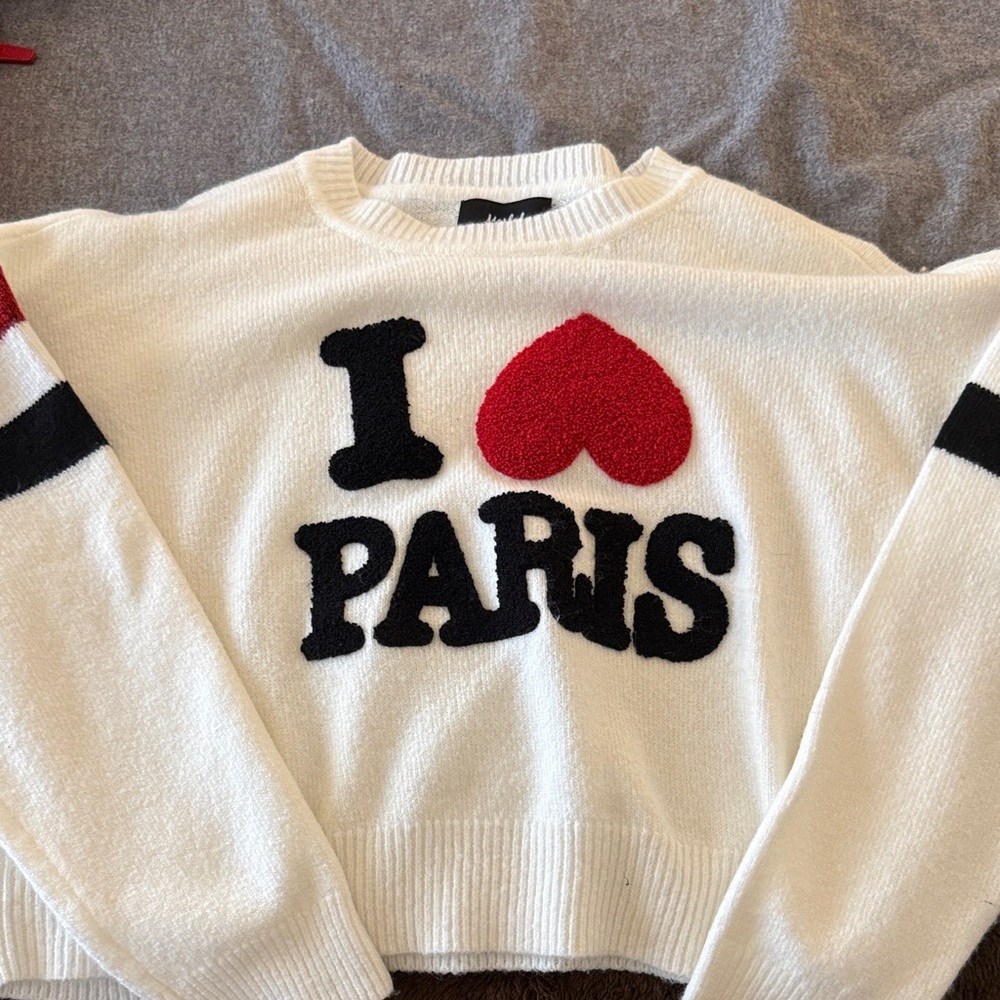 I Love Paris Cropped White Sweater